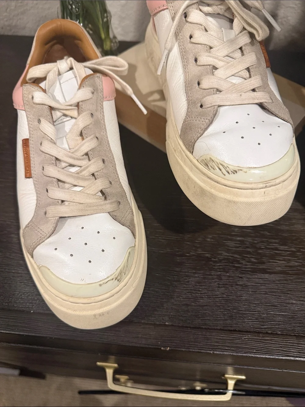 Tory Burch Ladybug Leather Sneakers with Pink & Tan Accents